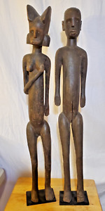 African Wood Carved Statues Vintage Male Female Pair