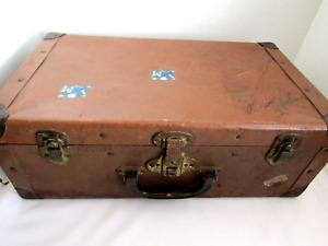 Small Antique Metal Trunk Suitcase 18 Inch Mid Century Antique Decor