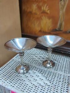 Pair Mid Century Modern Sterling Silver Compotes Heavy Redlich Company