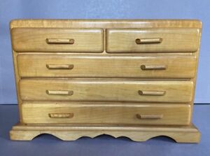 1950s Mcm Moderne Miniature Blonde Maple Jewelry Chest Drawers Heywood Wakefield