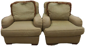 Pair Of Baker Upholstered Club Armchairs Lounge Chairs With Matching Pillows