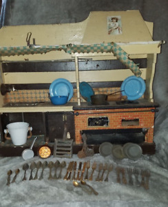 Antique Americana Primitive Kitchen Diorama Toy Set W Contents