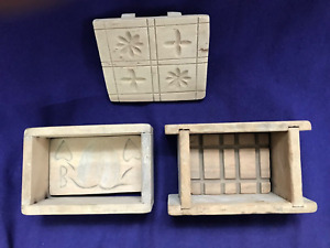 Antique Butter Mold Stamp Press Lot Wooden Folkart Carved Heart Decorated