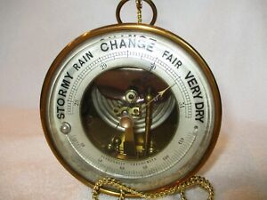 Antique Aneroid Barometer French Skeleton Dial W Curved Thermometer C 1870 1890