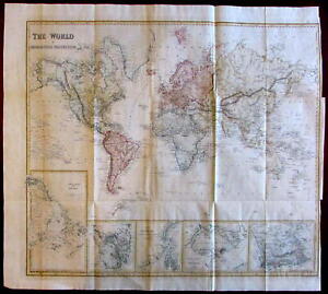 World Map 1846 Insets Singapore Island Canton River Van Diemen Hoogly So Africa