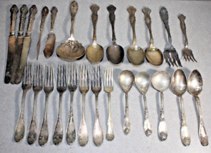 Lot Of 25 Vintage Silver Plate Grape Flatware Rogers Bros Assorted For Crafts