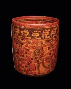 Ancient Maya Ulua Polychrome Decorated Cylinder Vase Pre Columbian Ca 500 Ad
