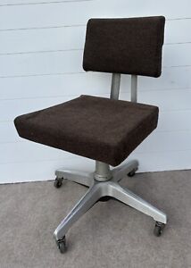 Mid Century Industrial Goodform Aluminum Brown Office Chair Propeller Base