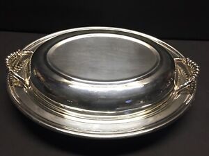 Sheridan Silverplate Covered Oval Serving Dish W Handles Divided Glass Insert
