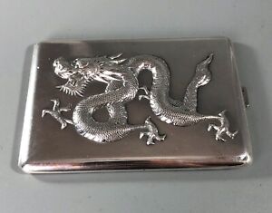 Antique Chinese Silver Dragon Silver Cigarette Case By Wing Nam 151g Abzxb