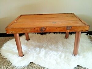 Vintage Mid Century Red Brown Wood Copper Coffee Table 1960 S