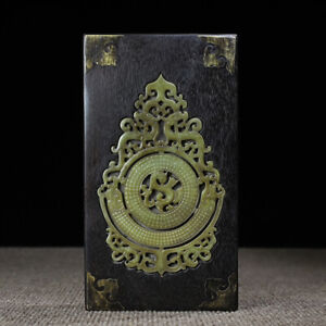Chinese Ebony Wood Inlaid Jade Handcarved Exquisite Jewelry Boxe 14488