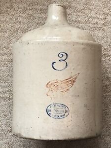 Antique Red Wing 3 Gallon 4 Red Wing Shoulder Jug With 3 4 Wing Oval Excellent