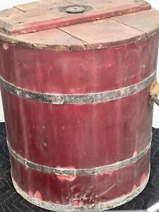 Early Primitive Wooden Butter Churn Original Red Paint 1800s American Rare