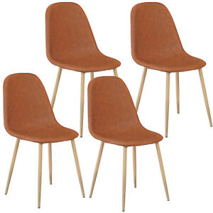 Set Of 4 Washable Pu Fuax Leather Dining Side Chair With Metal Legs Brown