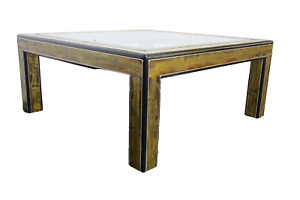 Bernhard Rohne Mastercraft Brass Acid Etched Glass Top Coffee Table 5141