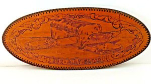 Rare 1890s Antique Folk Art Pyrography Plaque Our Daily Bread Oval 18 By 8 