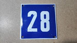 Vintage Enamel Sign Number 28 Blue House Door Street Plate Metal Porcelain Tin