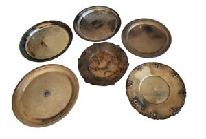 Lot Set Of 6 Vintage Silver Plate Serving Trays Platters 10 12 Round