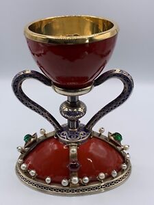 Antique Silver Enameled Pearls Catholic Church Chalice Holy Grail 