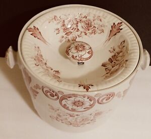 Antique Mulberry Roses Transferware Slop Bucket Chamber Pot Clementson Bros 