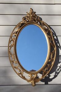 Vintage Homco 1962 Ornate Gold Oval Wall Mirror Plastic Large 28 5 H X 17 5 