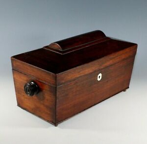 Beautiful Antique English 19 C Mahogany Wood Tea Caddy Box