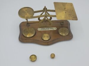 Mint Condition Antique English Wood And Brass Postal Scale Late 19th Century