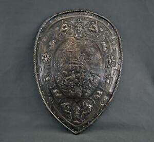Antique Victorian Silver Plated Shield In 16 Century Renaissance Style To Sword