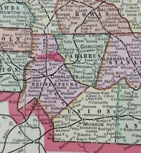 Vintage 1904 North Carolina Map 22 X14 Old Antique Original Charlotte Raleigh