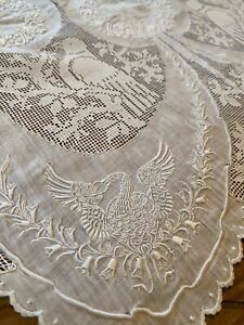 Antique Swiss Figural Appenzell Embroidery 30 Round Cloth