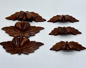 Wooden Antique Drawer Pulls Cabinet Victorian Handles Leaves Nut Set Of Six