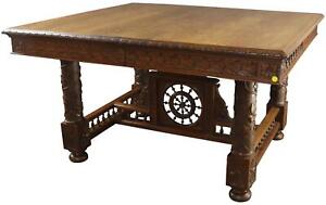 Dining Table Brittany Antique Carved Ship Wheel Grapes Extending Chestnut