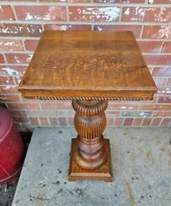 Vintage Quarter Sawn Oak Plant Stand Fern Table Handmade Carved Wood Pedestal 29