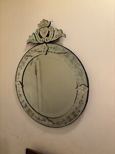 Vintage Venetian Glass Mirror Engraved And Beveled Glass 29 23 