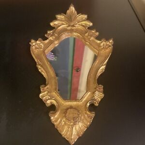 Vtg Italy Florentine Gold Gilt Mirror Beautiful Hollywood Regency 14 X8 