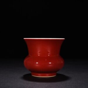4 6 China Antique Qing Dynasty Kangxi Mark Porcelain Cowpea Red Glaze Pot Jar