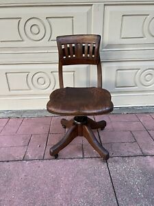 Vtg Johnson Chair C 1920 30 S Swivel Tilt Rolling Banker S Office Desk Chair