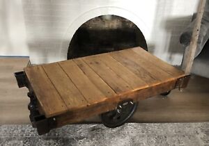 Vintage Industrial Factory Warehouse Dolly Railroad Cart Coffee Table Wood