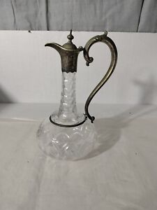 Vintage Old Carafe Crystal And Silver Glass Claret Jug Was Made In 20th 