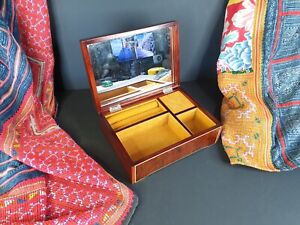 Old Chinese Redwood Jewelry Box With Music Velvet Lining Beautiful Collection