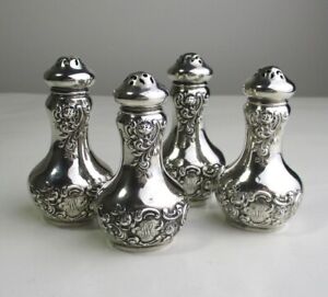 Gorham Fleury Set Of 4 Small Salt Pepper Shakers Sterling Silver Antique