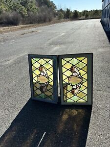 Pair Of Victorian Stained Glass Windows
