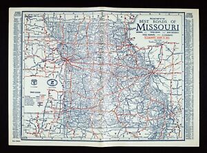 1927 Clason Auto Road Map Missouri St Louis Kansas Jefferson City Mo Route 66