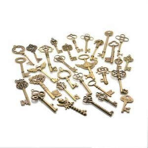 50 Pcs Set Vintage Antique Old Brass Skeleton Keys Lot Retro Cabinet Barrel Lock