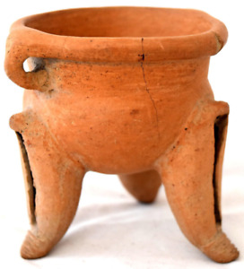 Ancient Authentic Pre Columbian Chiriqui Culture Tripod Terra Cotta Bowl 1200 Ad