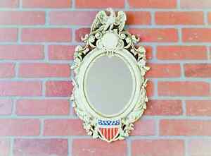 Federal Eagle Scrolled Baroque Oval Wall Mirror Americana Patriotic Red Blue Old