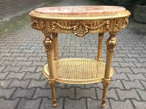 Elegance Vintage Louis Xvi Style Side Table In Gold Beech With Pink Marble Top