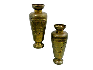 Fine Pair Of Antique Brass Vases Islamic Arabic Calligraphy Cairoware 19 Century