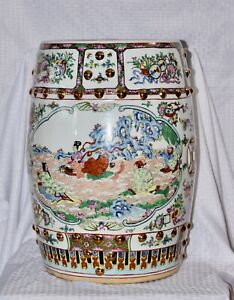 Chinese Canton Famille Rose Barrel Garden Seat Signed